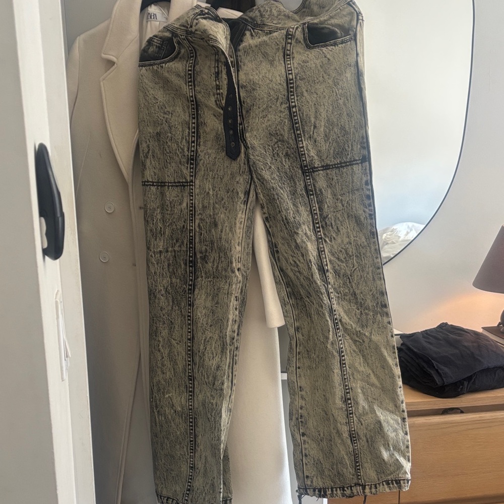 Ulla Johnson Black and Gray Acid Washed Pants